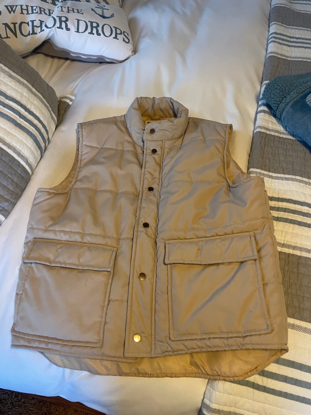 Vintage Men's Quilted Beige Puffer Vest - Casual Layering